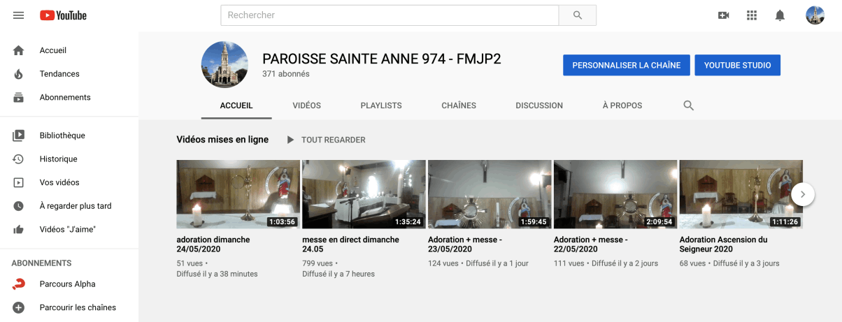 chaîne YouTube de la paroisse